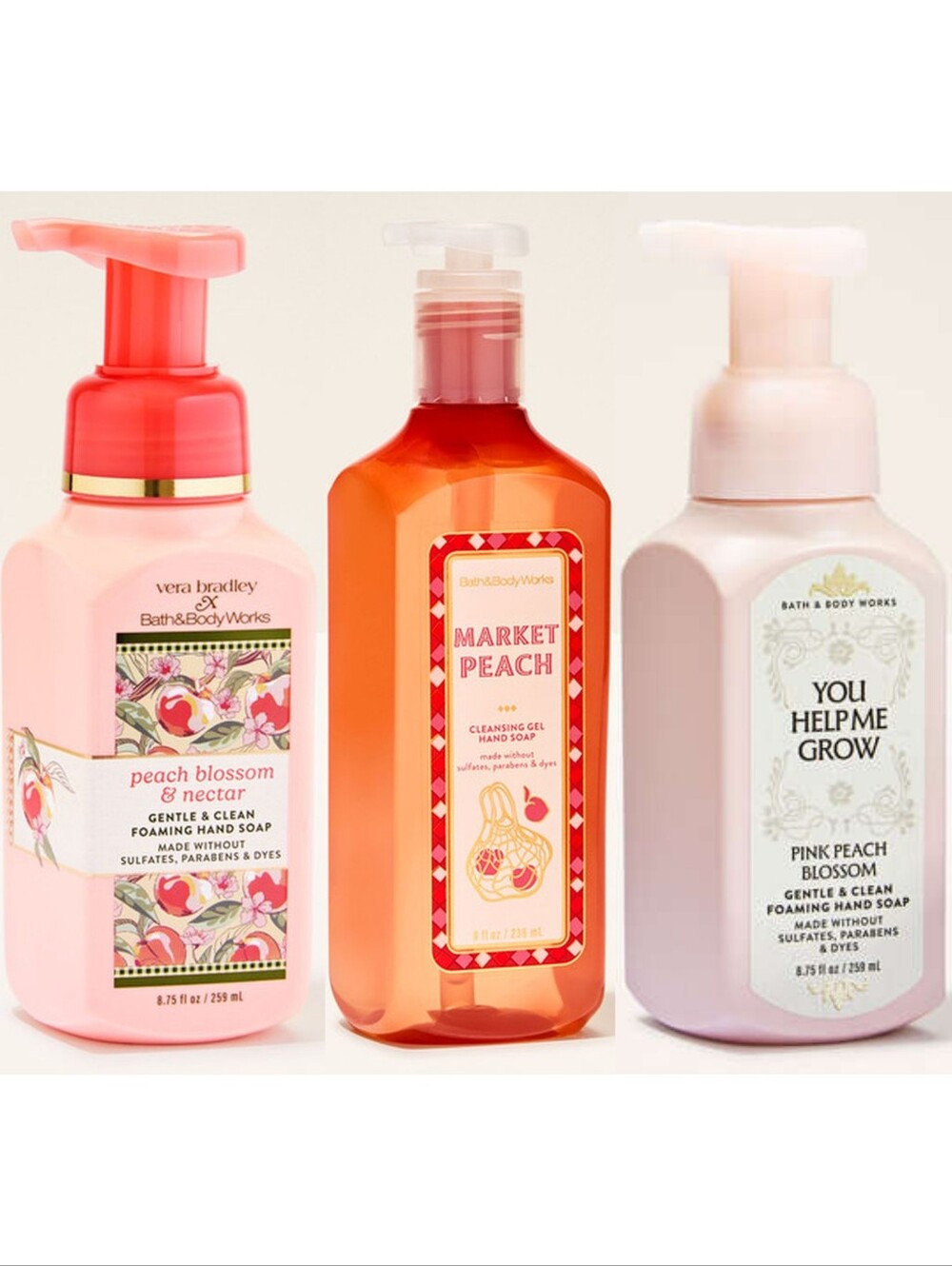 Bath & Body Works Peach Lover's Foaming & Gel Hand Soap Set of 3 NEW Rare